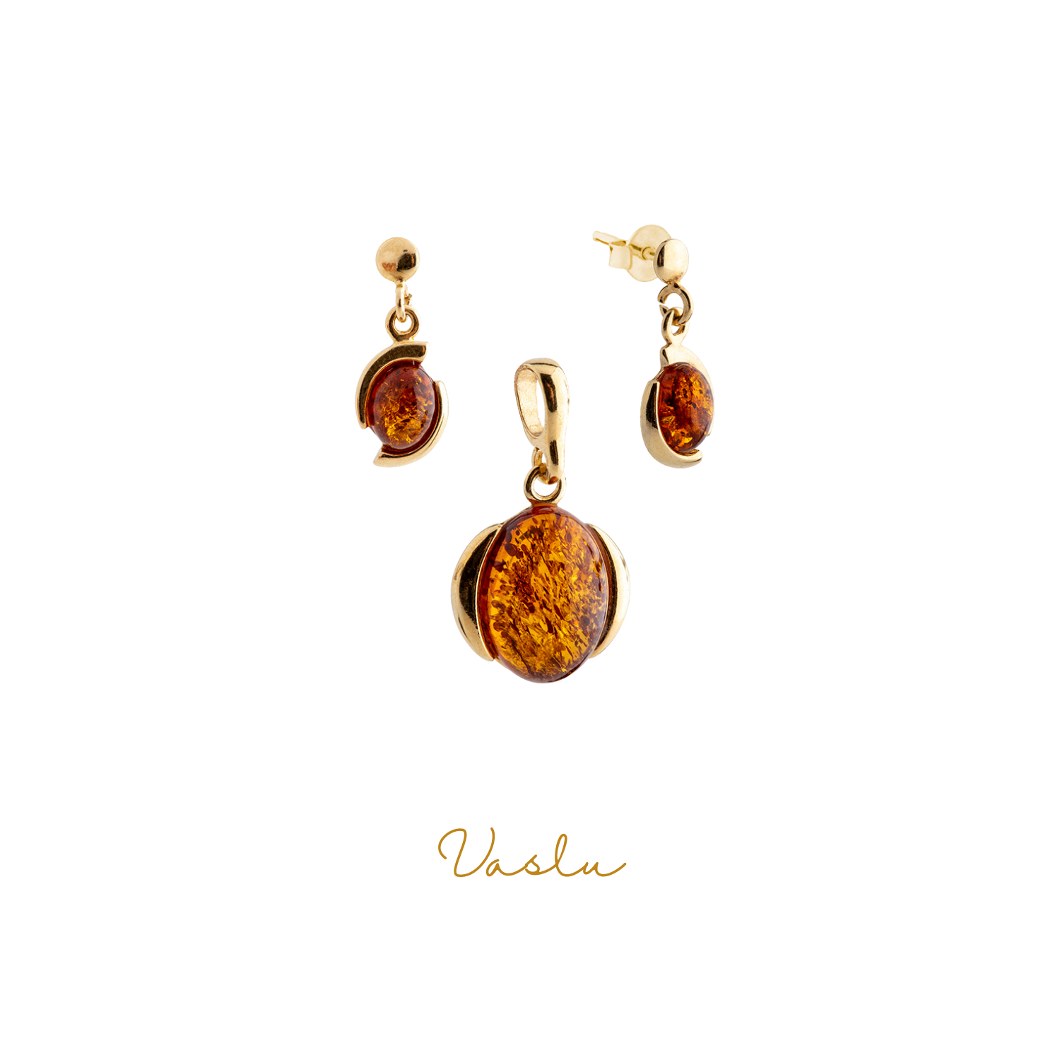 Kehribar Taşlı Klipsli Oval Gümüş Takı Seti