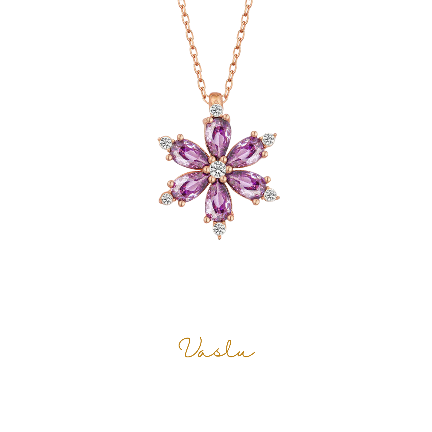 Gümüş Rose Mor Lotus Çiçeği Kadın Kolye